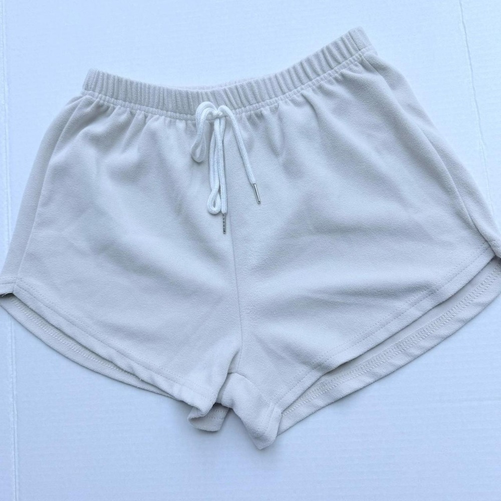 BABY GIRL Womens XS French Terry Beige Pink Casual Pajama Sweat Shorts Sexy - Picture 2 of 4